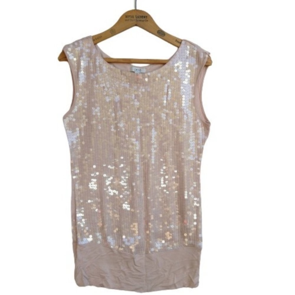 Cache Y2K Style Blush Pink Sleeveless Sequin Embellished Top Size M Pailletes